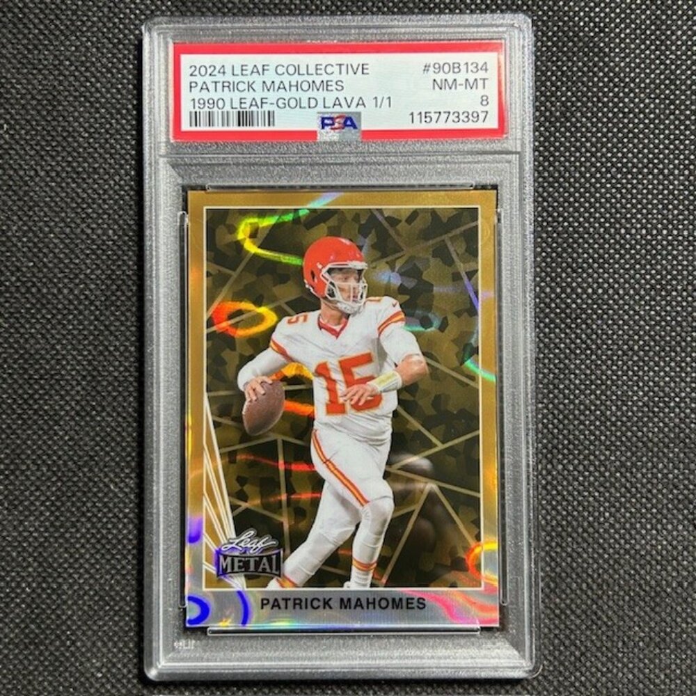 1/1 SSP Patrick Mahomes Gold Lava 1990 Leaf 2024 Leaf Collective PSA 8 NM-MINT